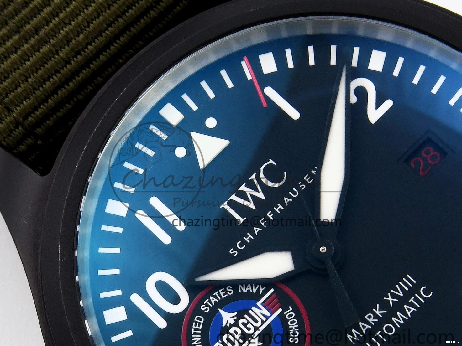 MIROTIME 0519 Mark XVIII Top Gun “SFTI” Black Ceramic IW324712 ZF 1:1 Best Edition on Green Nylon Strap A Tailored 7025